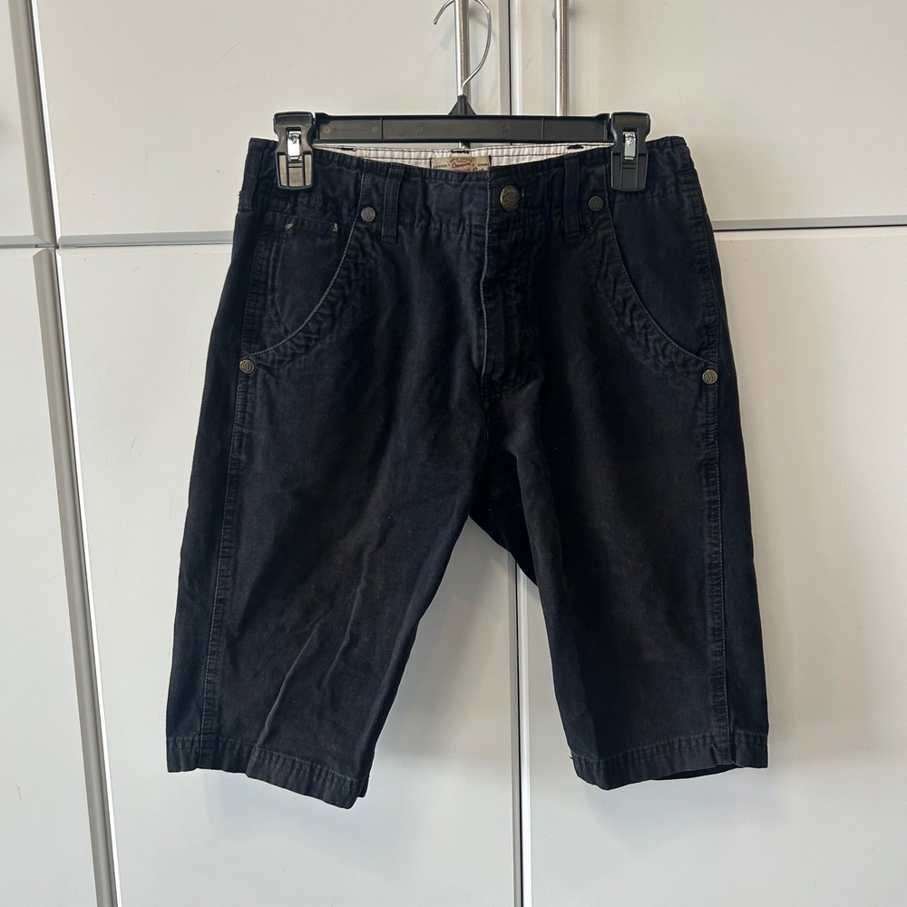 Wrangler Kurt Rugged Goods Black Corduroy Shorts Mens W30 Flat Front Casual